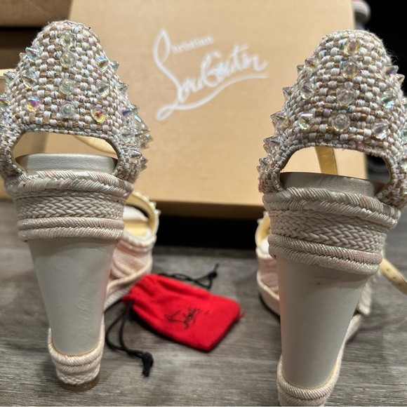 Christian Louboutin Pearl Embellished Wedge Sandals - Picture 6 of 16